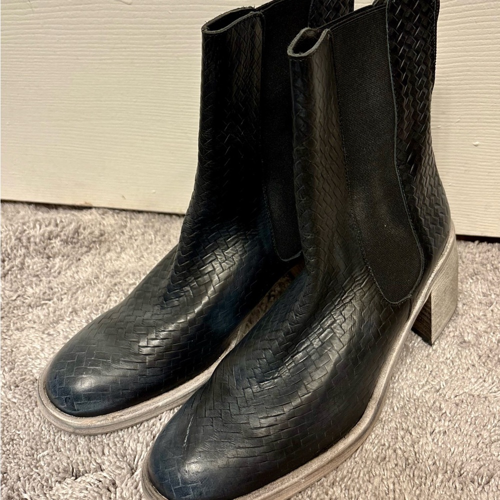 Black Patterned Leather Ankle Boots